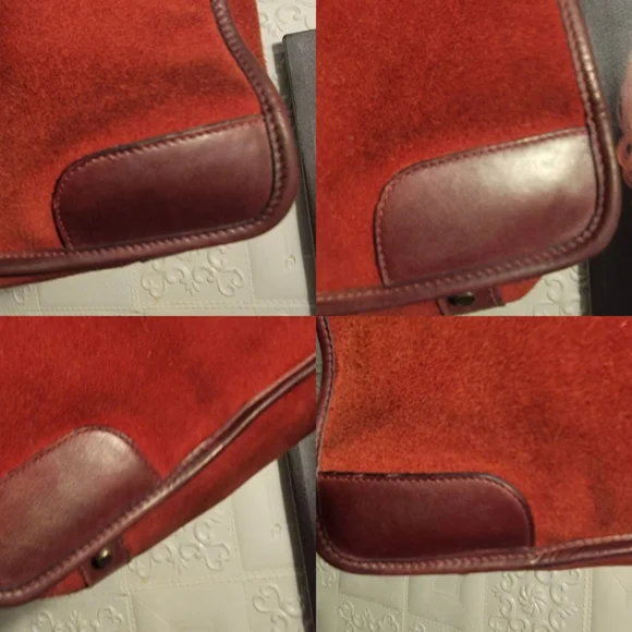 Gucci Burgundy Suede Leather Vintage Sherry Web Satchel Handbag  Authentic - Picture 8 of 16